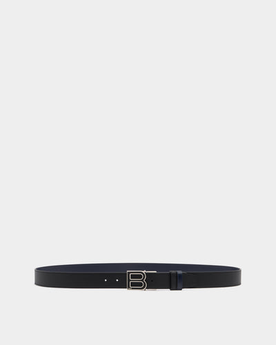B Logo 35mm Adjustable And Reversible Belt in Black And Navy Blue Leather-6311843-(1)-Bally Indonesia.