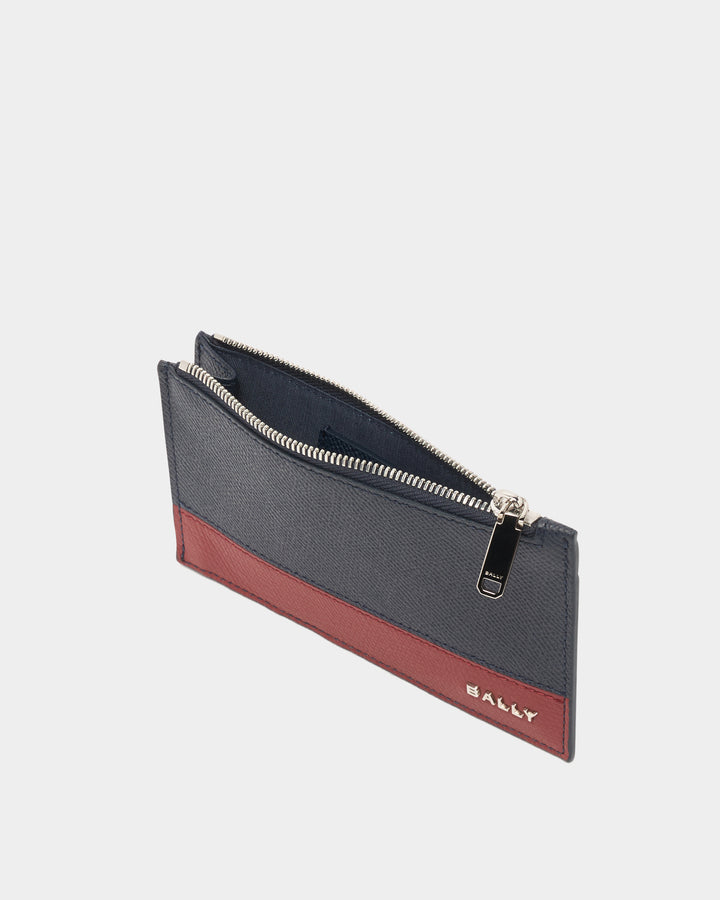 Bally Essential | Men's Card Holder in Navy Blue Grained Leather