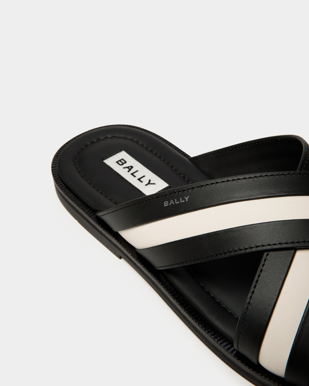 Glide Men s Slip on Sandal in Black and White Leather Bally Bally Indonesia