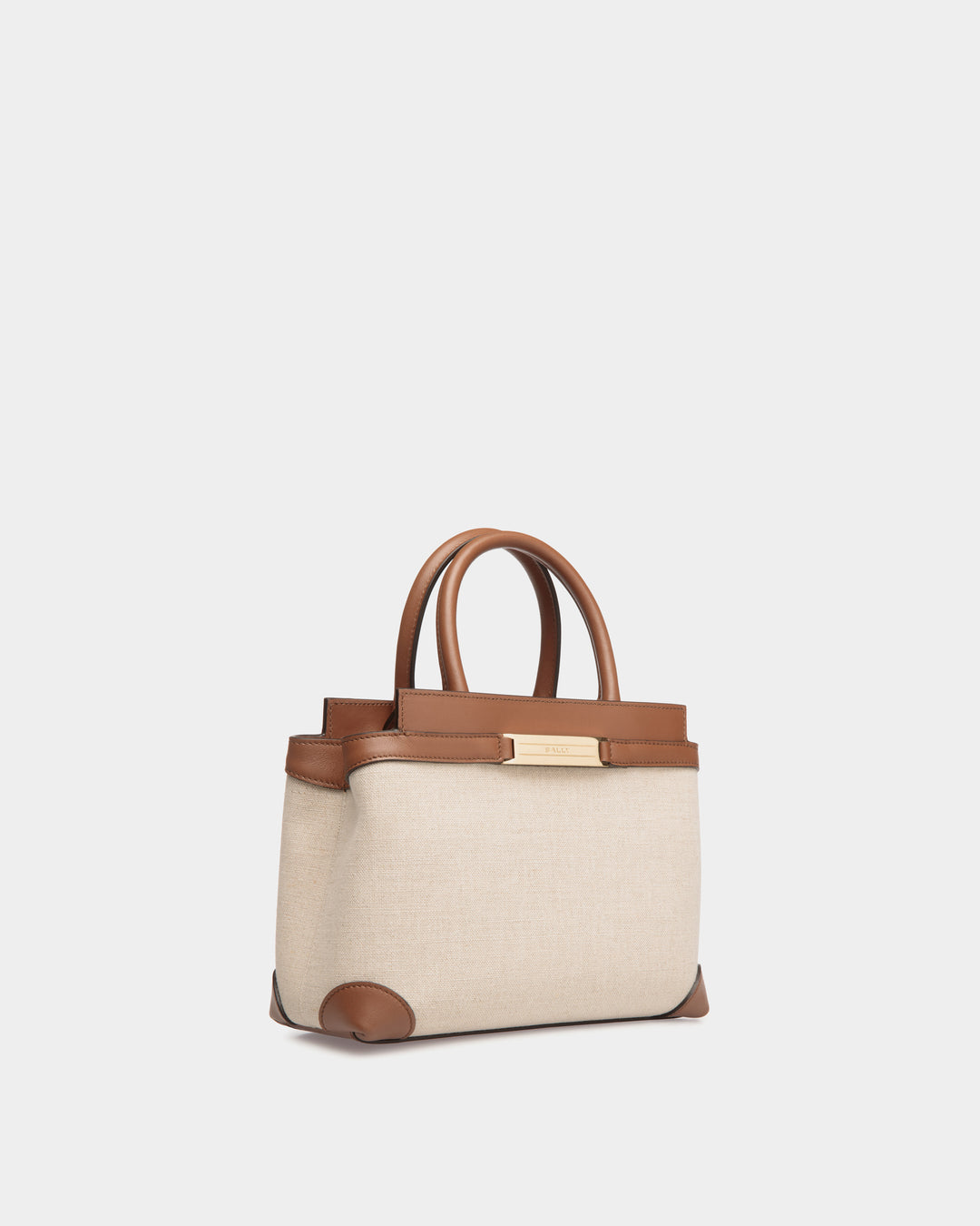 Deco | Women's Small Tote Bag in Beige Canvas and Brown