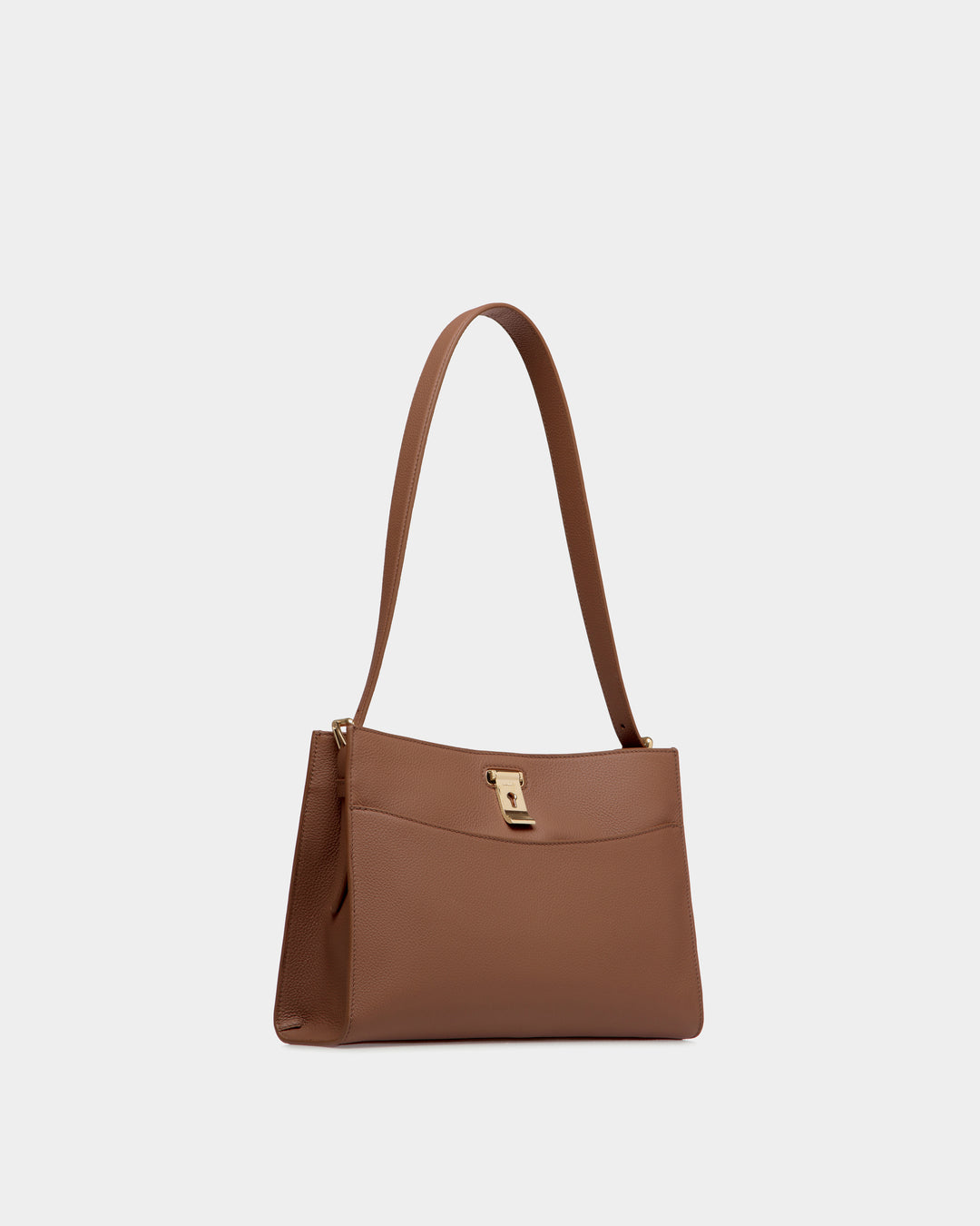 Lock Me Shoulder Bag in Brown Grained Leather