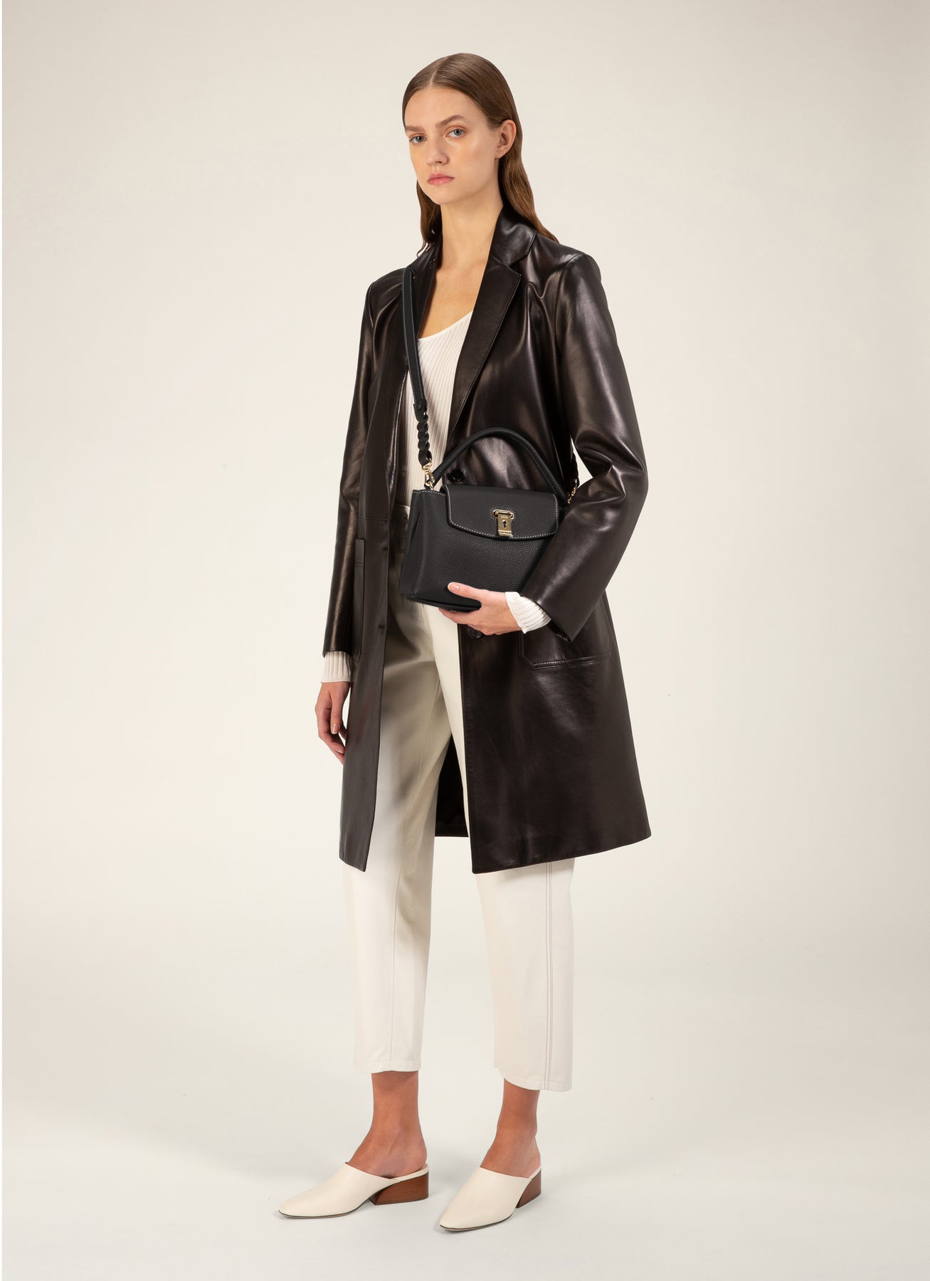 Layka small | Womens Top Handle Bag | Black Leather | Bally